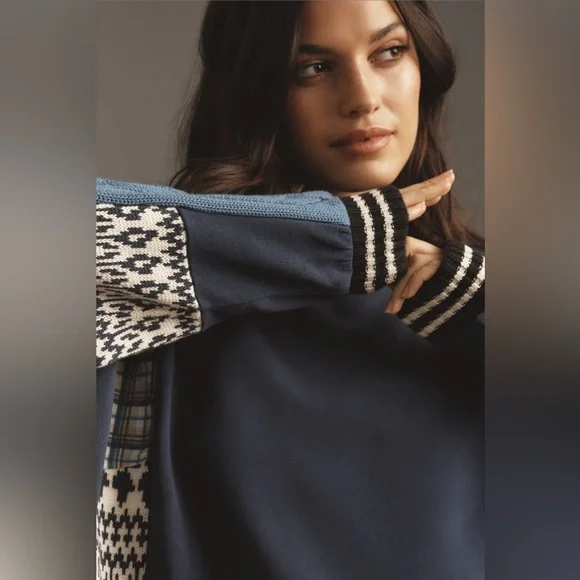 ✨ Anthropologie Mixed Media Pullover Sweatshirt Sz SP - Picture 2 of 7